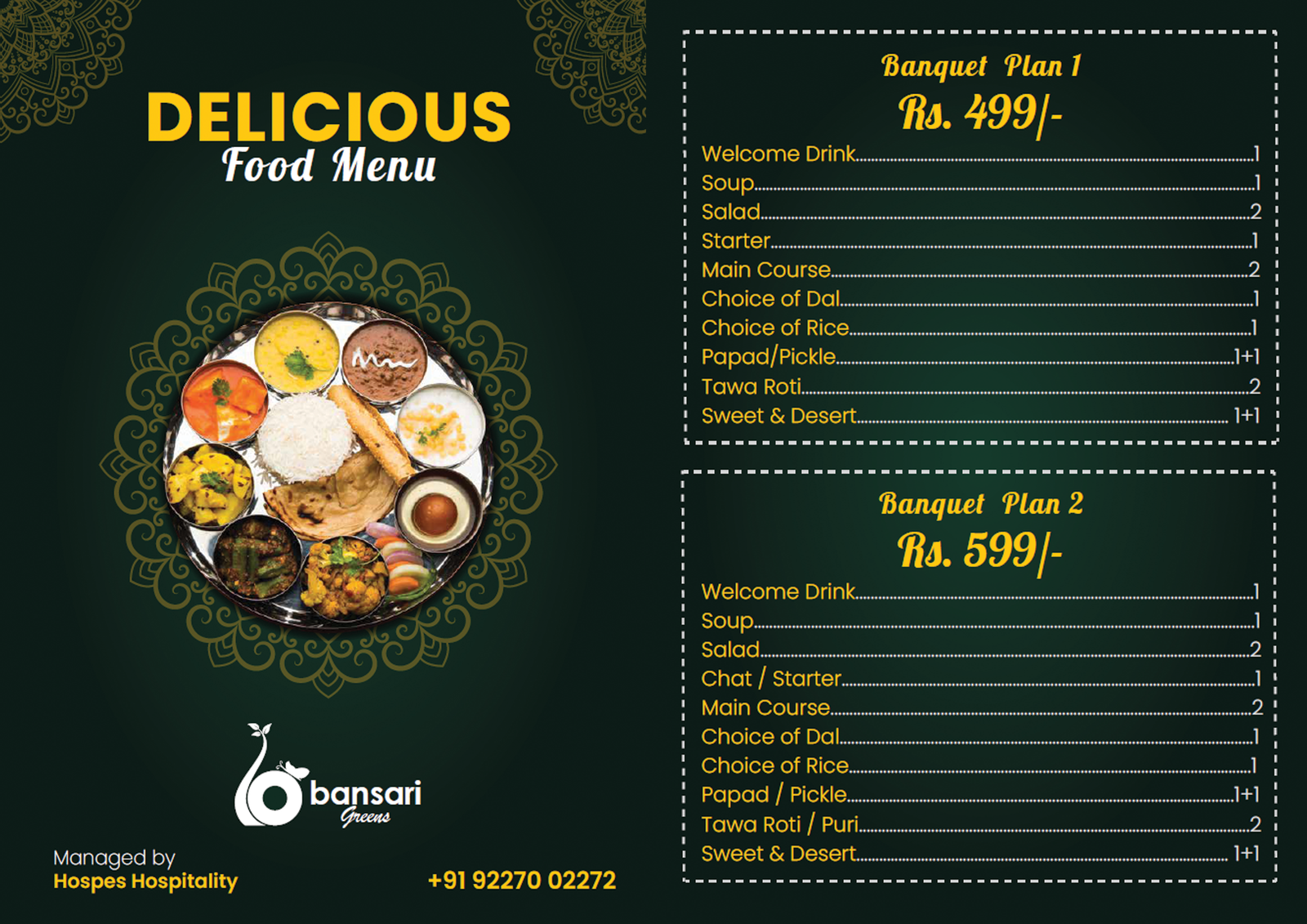 Bansari Menu card